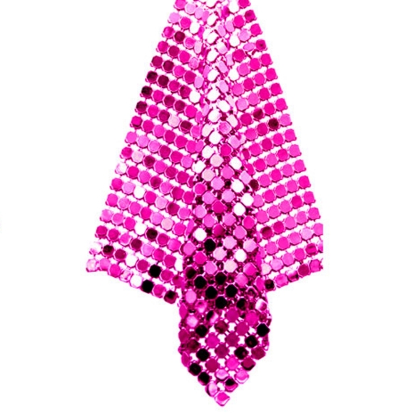 Fuchsia Mesh Chain Dangle Earrings Drop Metal Cute Beautiful Statement Accessory - Picture 7 of 8